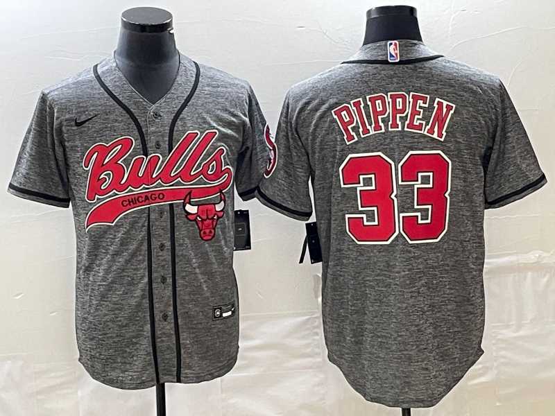 Men%27s Chicago Bulls #33 Scottie Pippen Grey Gridiron Cool Base Stitched Baseball Jersey->chicago bulls->NBA Jersey